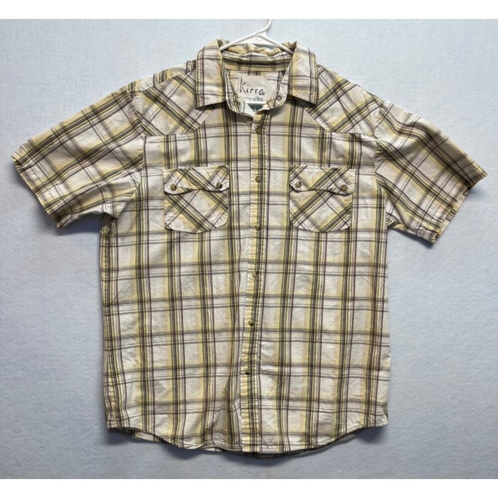 Kirra Men' Shirt Pearl Snap Classic Short Sleeve Plaid Western Casual Top XL